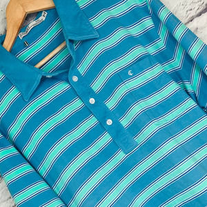 CRIQUET Men's 2XL XXL Organic Cotton Striped Pocket Golf Polo Shirt Blue Green